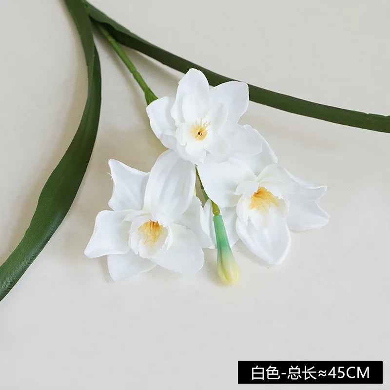 10PCS Artificial Daffodil Flowers – White & Yellow Narcissus Silk Faux Spring Flower Branches for Wedding Decor, Home Arrangement, Outdoor & Photography Props