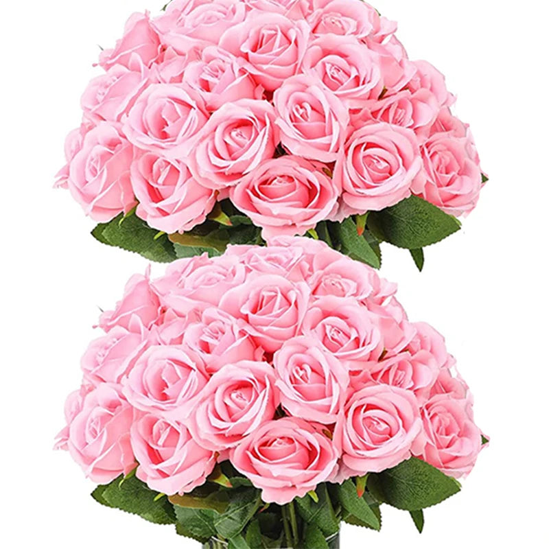 50PCS Velvet Artificial Roses – Real Touch Faux Rose Bouquet for Valentine’s Day, DIY Wedding Bouquets, Party Decorations, Home Decor Floral Arrangements