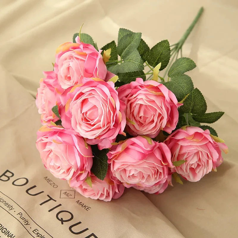 10 Heads Artificial Silk Rose Bouquet – Realistic Faux Roses for Wedding Centerpieces, Party Decor, Home & Garden Floral Arrangement, Valentine’s Day Gift