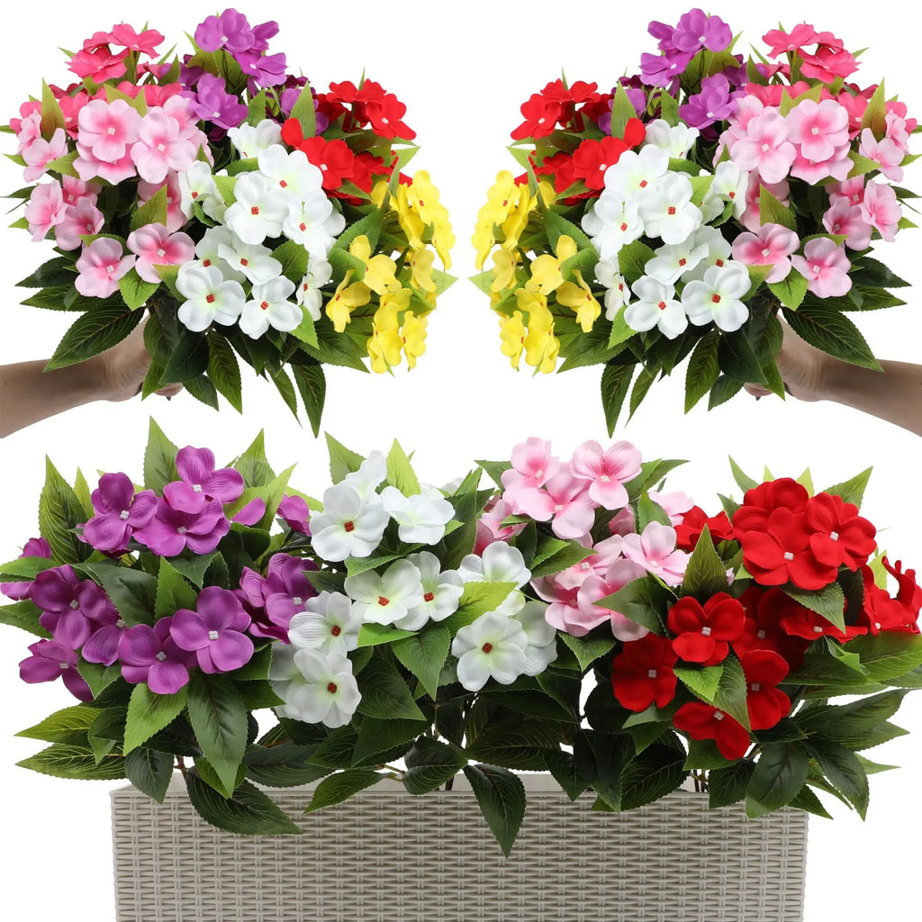1/2/6PCS Artificial Balsam Flowers – UV Resistant Realistic Silk Faux Flower Stems for Indoor Outdoor Decor, Wedding, Home, Hotel Arrangement