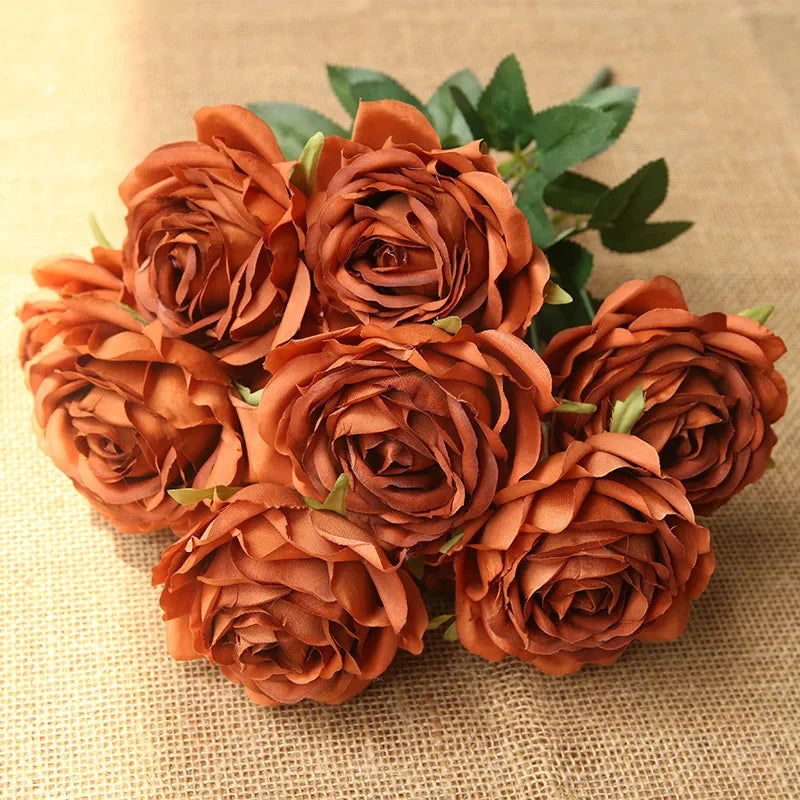 10 Heads Artificial Silk Rose Bouquet – Realistic Faux Roses for Wedding Centerpieces, Party Decor, Home & Garden Floral Arrangement, Valentine’s Day Gift