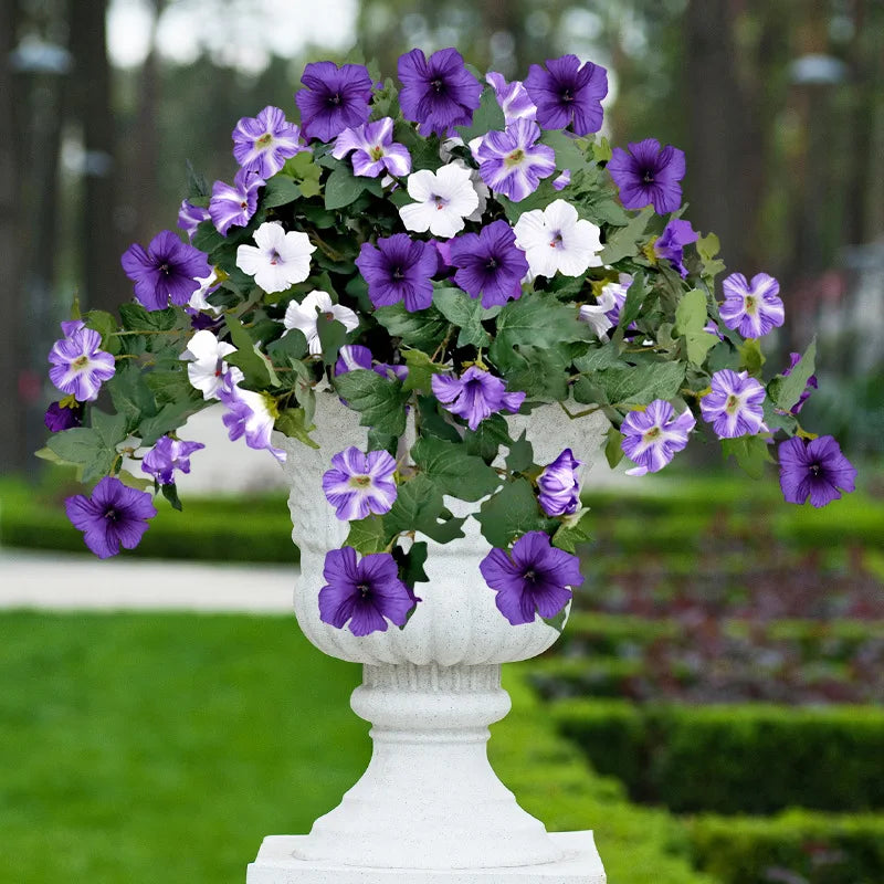 Artificial Morning Glory Flower Branch – 25×15.5inch Faux Purple Red Vine Plant for Outdoor Garden Decor, Living Room Floral Arrangement, Wedding & Home Decoration