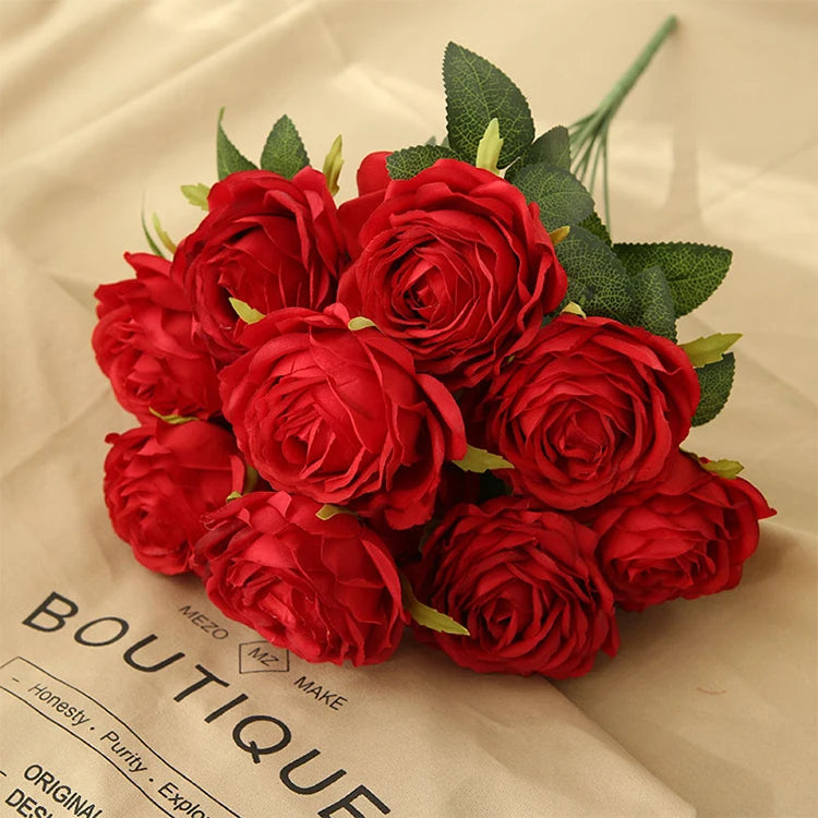 10 Heads Artificial Silk Rose Bouquet – Realistic Faux Roses for Wedding Centerpieces, Party Decor, Home & Garden Floral Arrangement, Valentine’s Day Gift