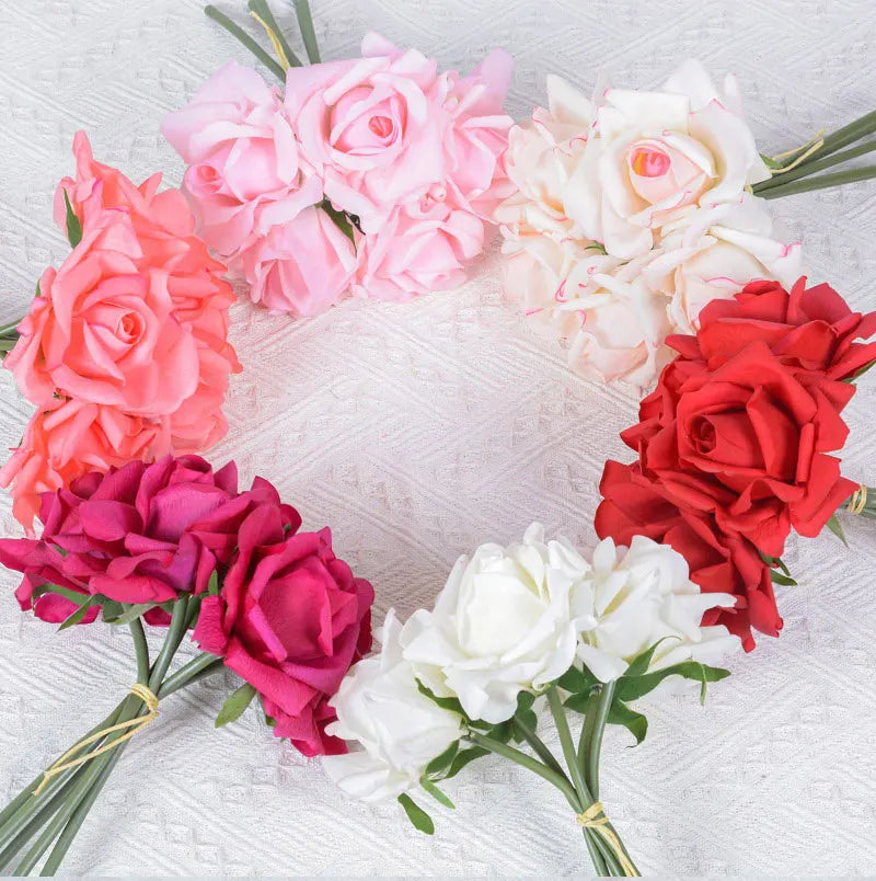 Artificial Rose Bouquet – 5-Head Curled Edge Silk Roses