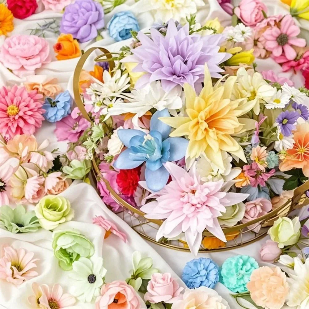 20/52PCS Mixed Artificial Silk Flower Heads Bulk – Realistic Faux Rose Set