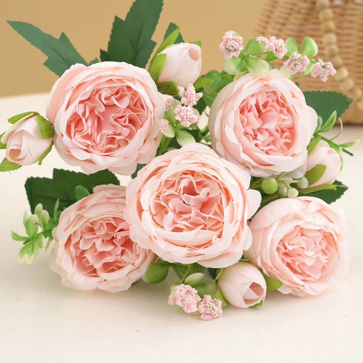 Artificial Peony Bouquet – 9 Heads Silk Flowers Bundle