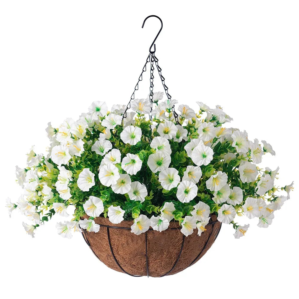 Artificial Hanging Petunia Basket – Outdoor Porch & Garden Flower Decor