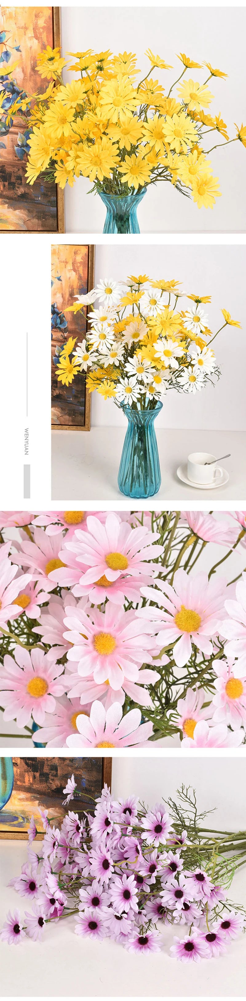 Artificial White Daisy Bouquet – Bulk Silk Faux Daisies (Set of 3/5/10)