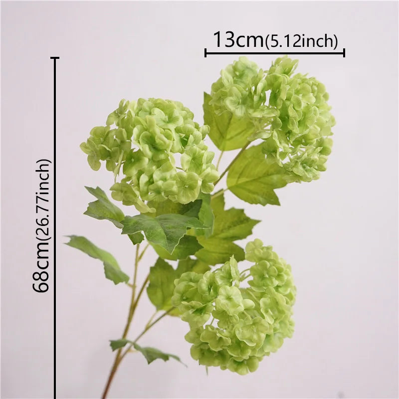 3 Heads Artificial Hydrangea Flowers – Real Touch Faux Hydrangea Branch