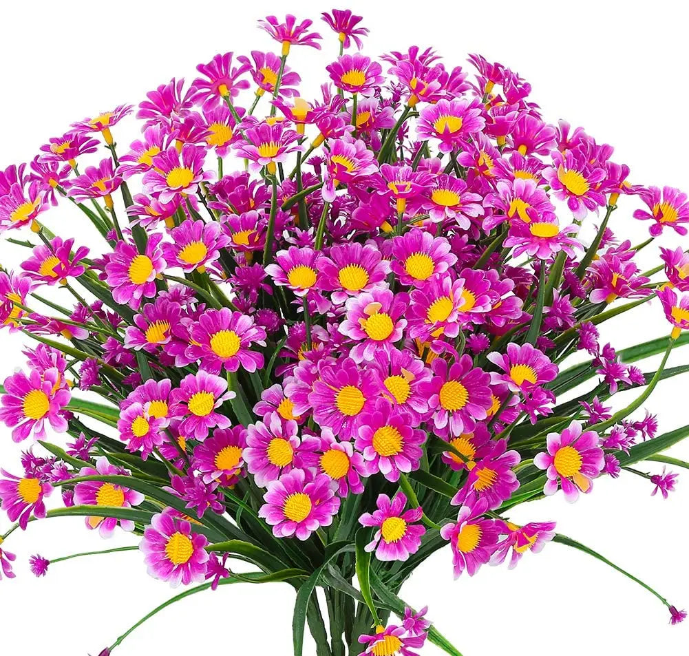 UV Resistant Artificial Daisy Flowers – Faux Outdoor Foliage Plants for Window Boxes, Hanging Planters, Garden, Farmhouse & Home Decor (White, Pink, Purple, Yellow)