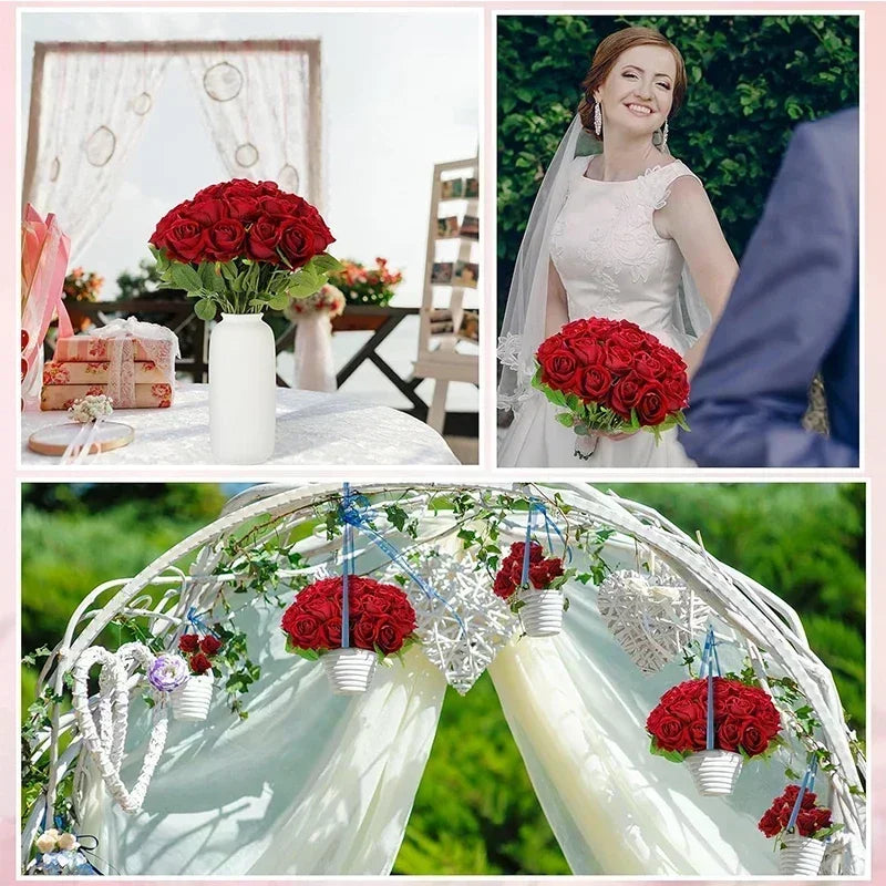 50PCS Bulk Artificial Velvet Roses – Faux Wedding Bouquet Flowers