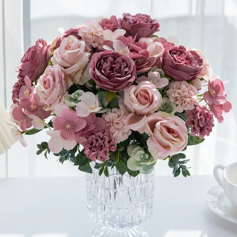 Bulk Artificial Rose Peony Hydrangea Wedding Bouquet