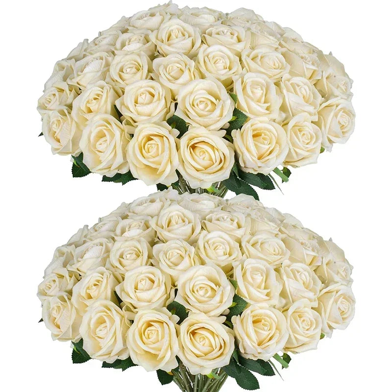 50PCS Velvet Artificial Roses – Real Touch Faux Rose Bouquet for Valentine’s Day, DIY Wedding Bouquets, Party Decorations, Home Decor Floral Arrangements