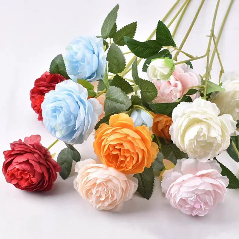 3 Head Artificial Peony & Rose Bouquet – Pink White Silk