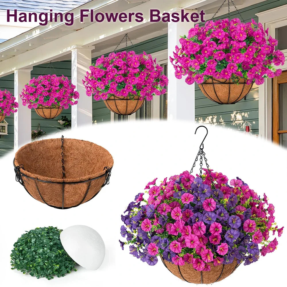 Artificial Hanging Petunia Basket – Outdoor Porch & Garden Flower Decor