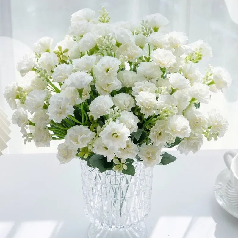 Artificial Small Carnation Bouquet – 5 Fork 15 Head Silk Flowers