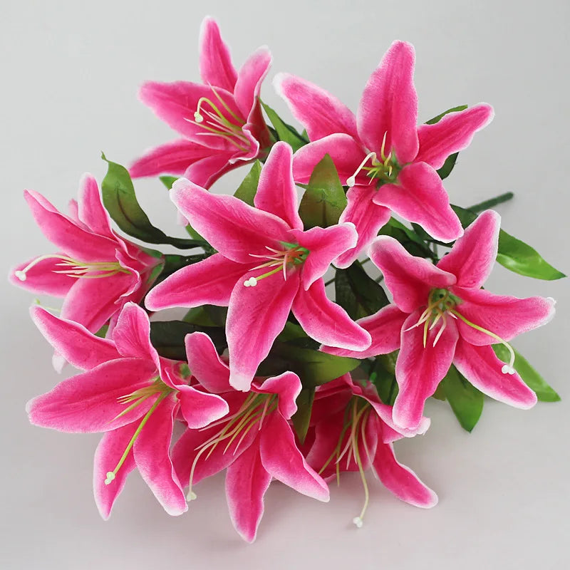 10 Heads Artificial Lily Flower Bouquet Bulk – European Style Multicolor Faux Lilies