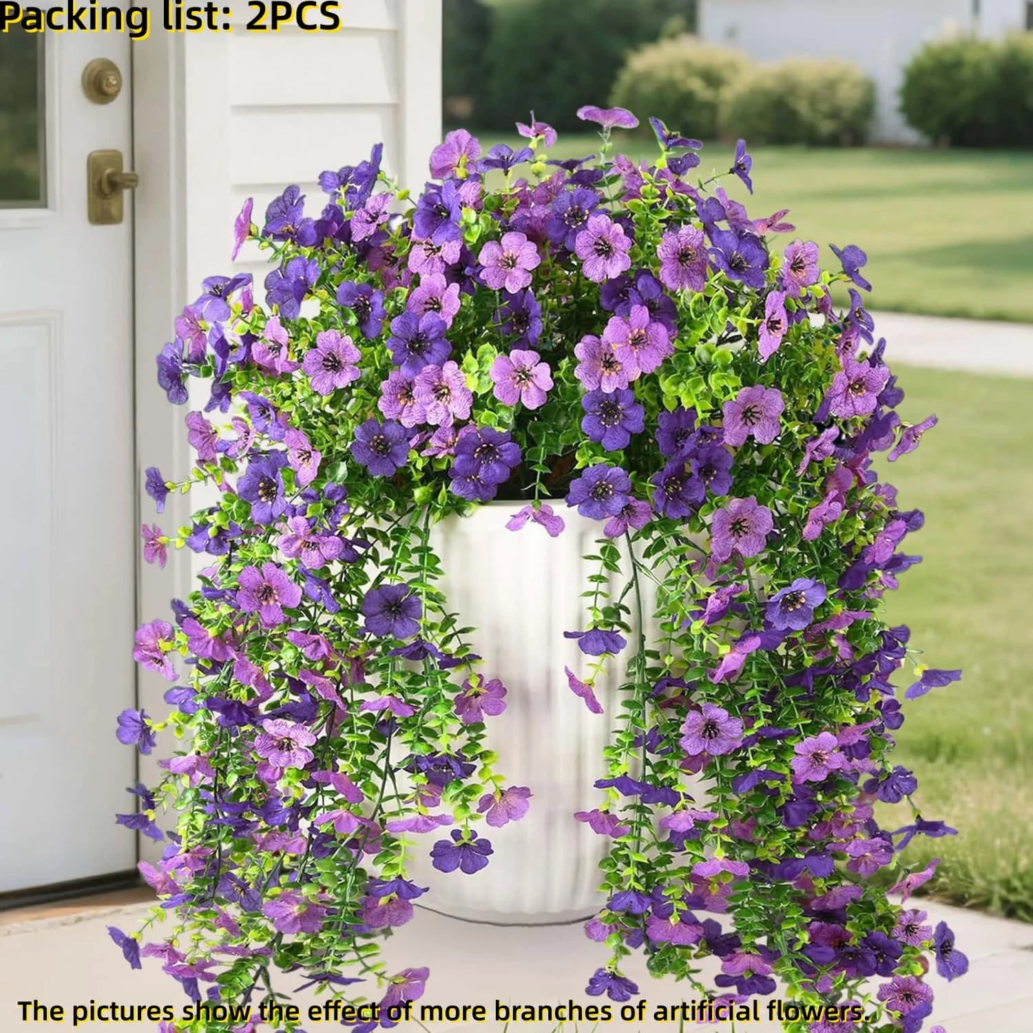 2PCS UV Resistant Hanging Faux Flowers – Mixed Color Silk-Like Artificial Plants for Outdoor Garden, Patio, Home Decor, Spring & Summer Decorations