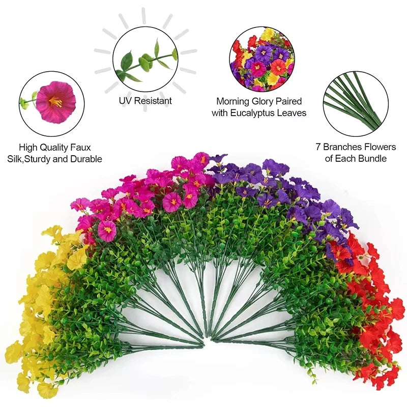 4 Bundles Artificial Morning Glory Flowers – UV Resistant Outdoor