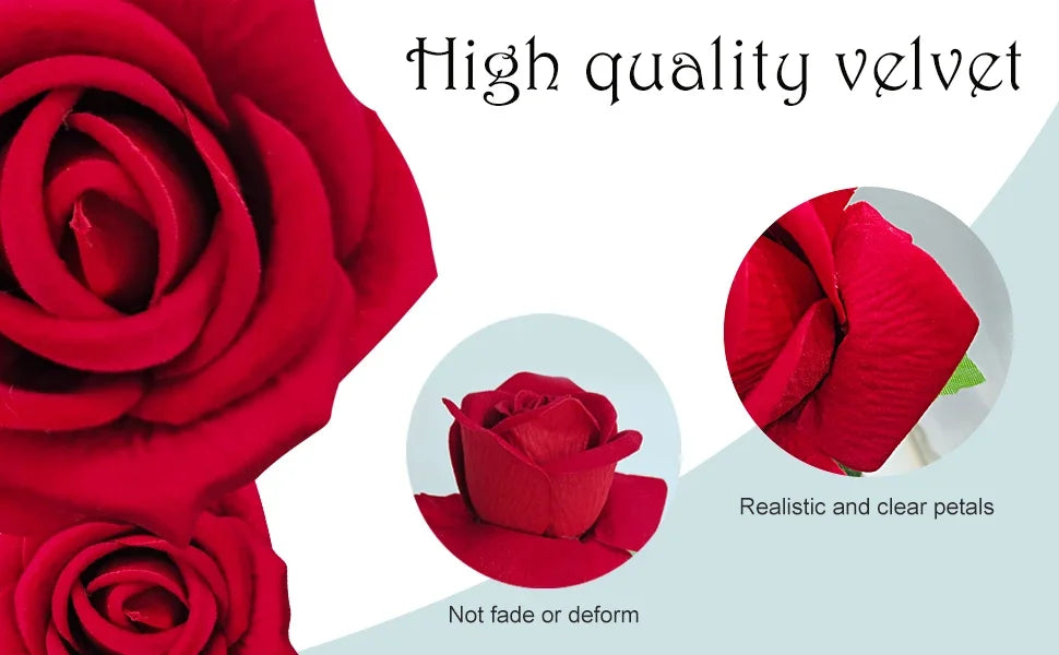 50PCS Velvet Artificial Roses – Real Touch Faux Rose Bouquet for Valentine’s Day, DIY Wedding Bouquets, Party Decorations, Home Decor Floral Arrangements