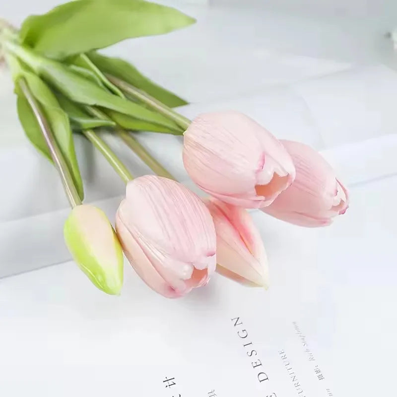 5PCS Real Touch Silicone Tulip Artificial Flower Bouquet Bulk – Latex Faux Tulips