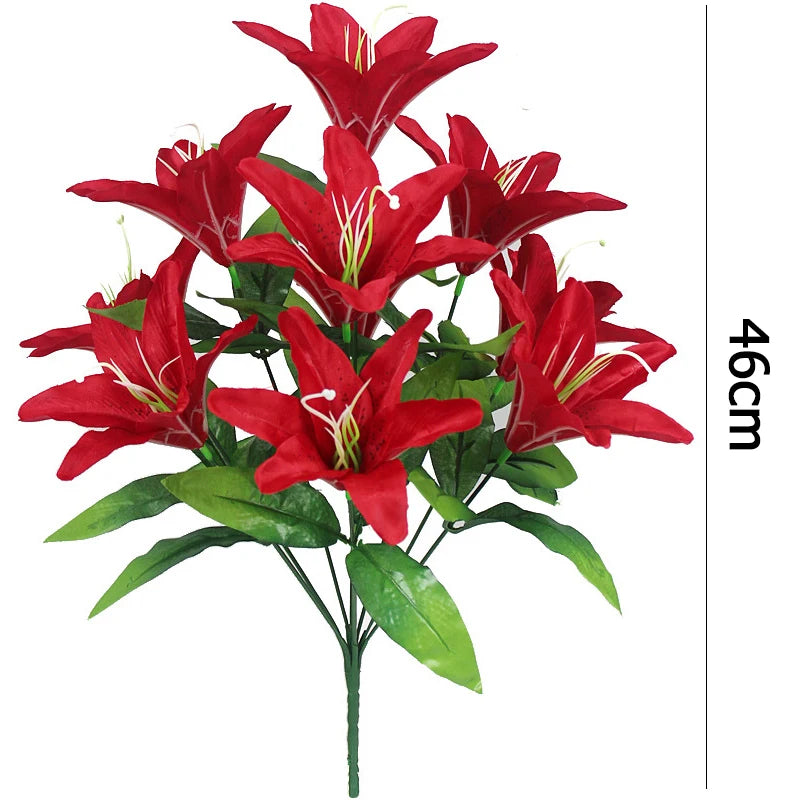 10 Heads Artificial Lily Flower Bouquet Bulk – European Style Multicolor Faux Lilies