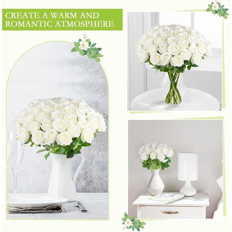 50PCS Bulk Artificial Velvet Roses – Faux Wedding Bouquet Flowers