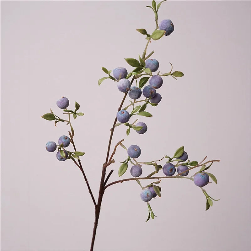 Artificial Fruit Branch Ornament – Frosted Blueberries & Mini Apple Decorative Spray