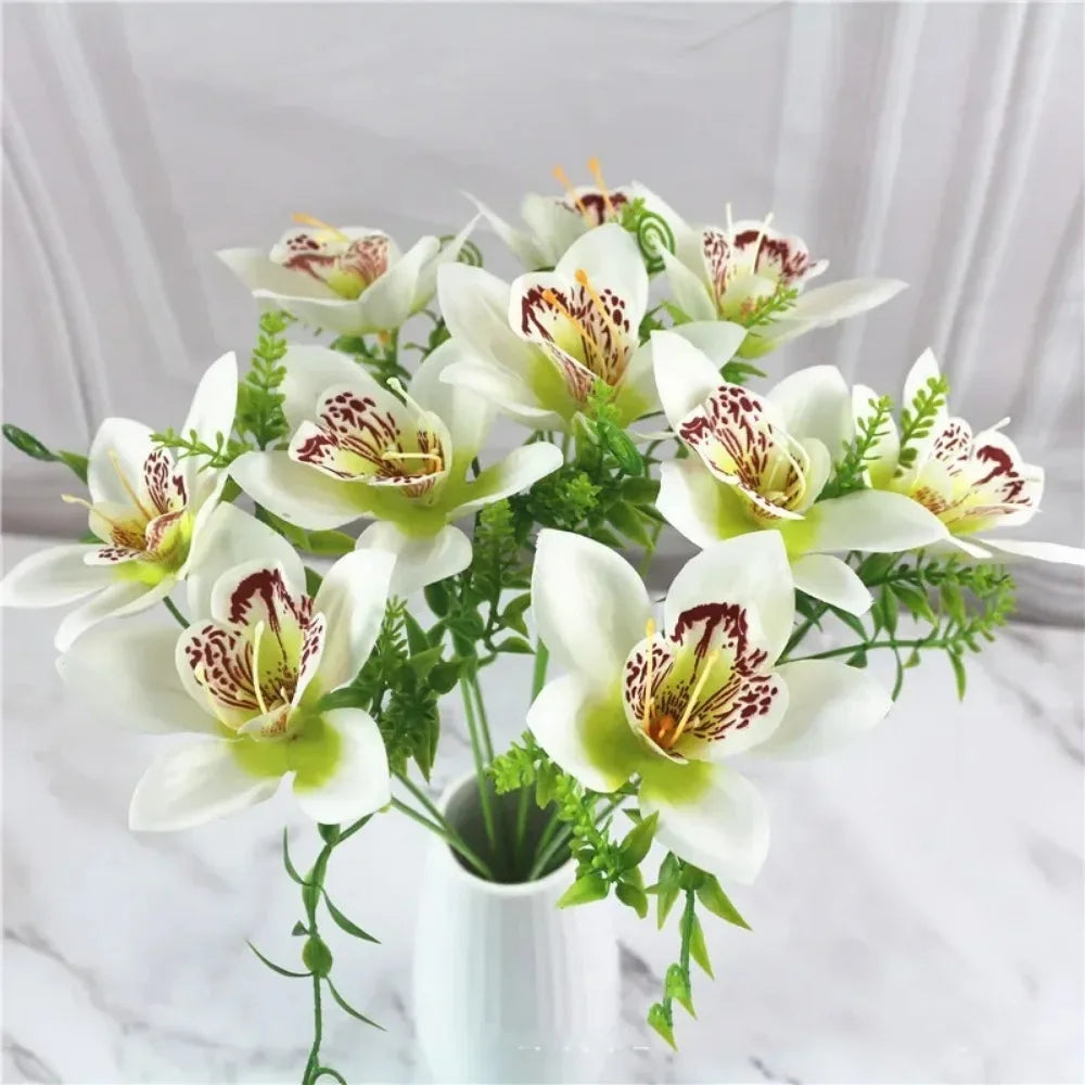 Artificial White Orchid Bouquet – 8PCS Silk Orchid Flowers for Wedding Decor, DIY Floral Arrangements, Vase Centerpieces, Home Desk Decoration