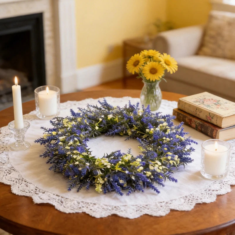 Artificial Lavender Wreath Set – Hanging Lavender Wreaths for Indoor/Outdoor