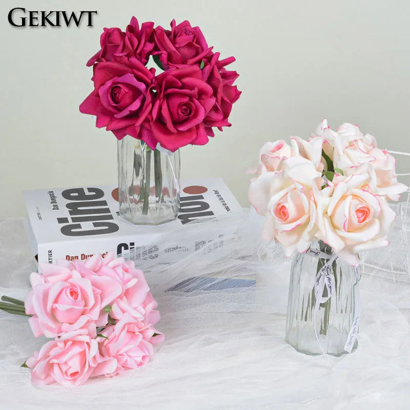 Artificial Rose Bouquet – 5-Head Curled Edge Silk Roses Fake Wedding Flowers Bouquet for Home Décor, Party, Bridal Shower & Event Styling