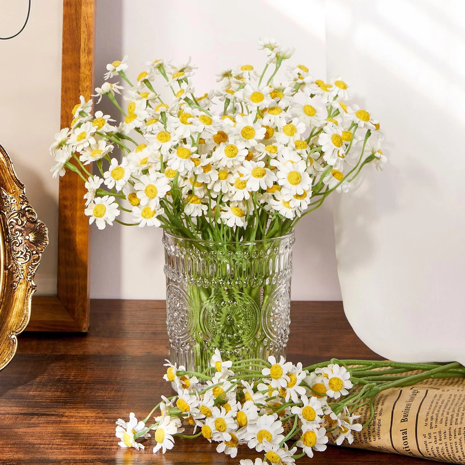 6PCS Artificial Daisy Bulk Bouquet – Polyester Faux Daisy Flowers