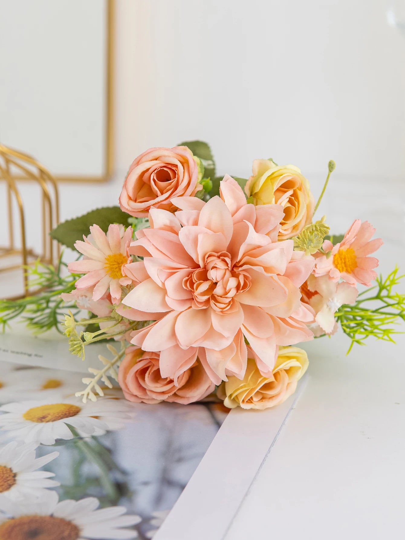 Artificial Rose Bouquet with Dahlia & Hydrangea Fillers – Colorful