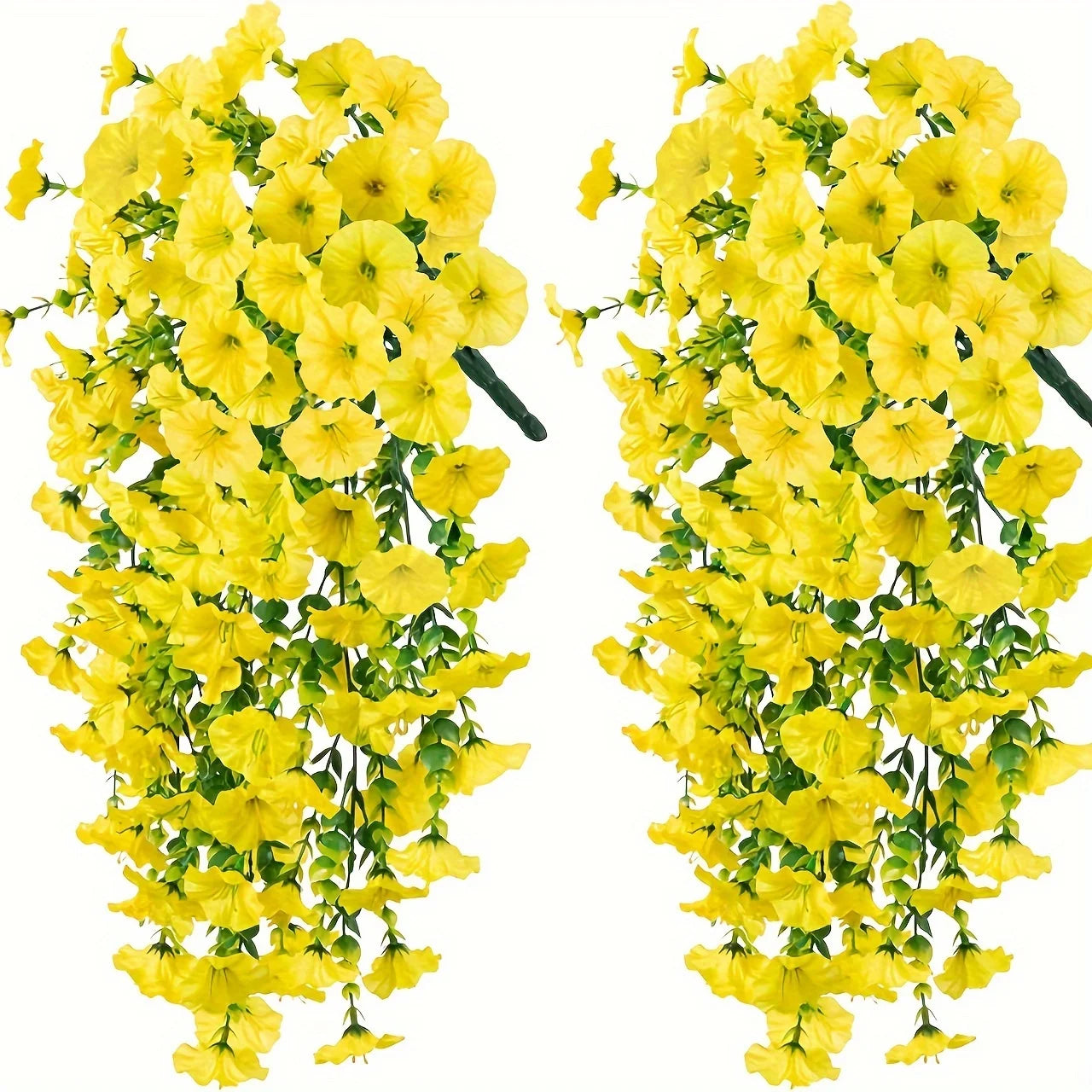 2PCS UV Resistant Artificial Morning Glory Hanging Flowers with Eucalyptus Vine – Outdoor Silk Flower Garland for Patio, Garden, Porch, Wedding Arch, Home Decor