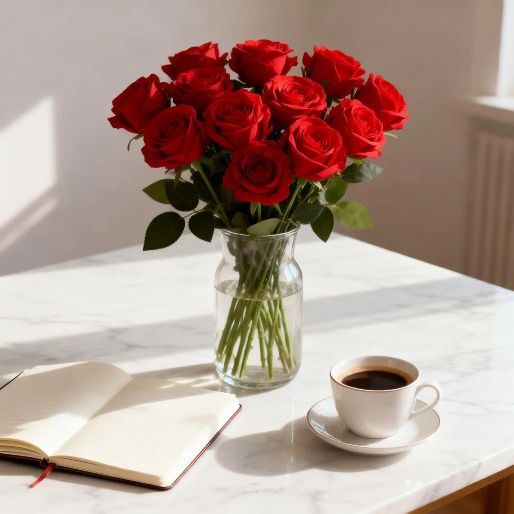 10PCS Red Bulk Artificial Roses – Silk Faux Rose Flowers with Stems