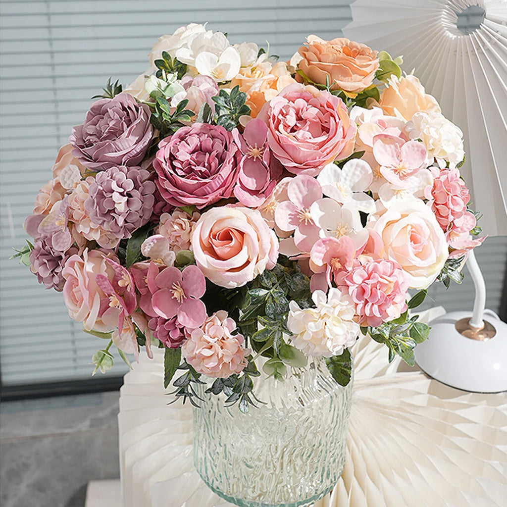 Bulk Artificial Rose Peony Hydrangea Wedding Bouquet
