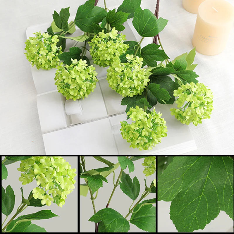 3 Heads Artificial Hydrangea Flowers – Real Touch Faux Hydrangea Branch