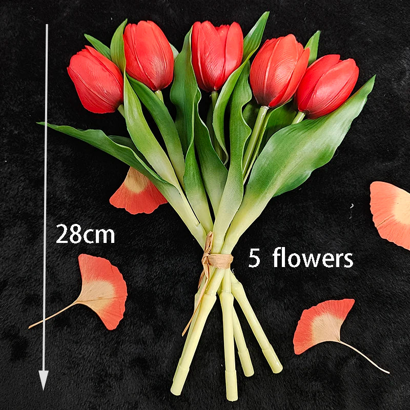 5PCS Real Touch Silicone Tulip Artificial Flower Bouquet Bulk – Latex Faux Tulips