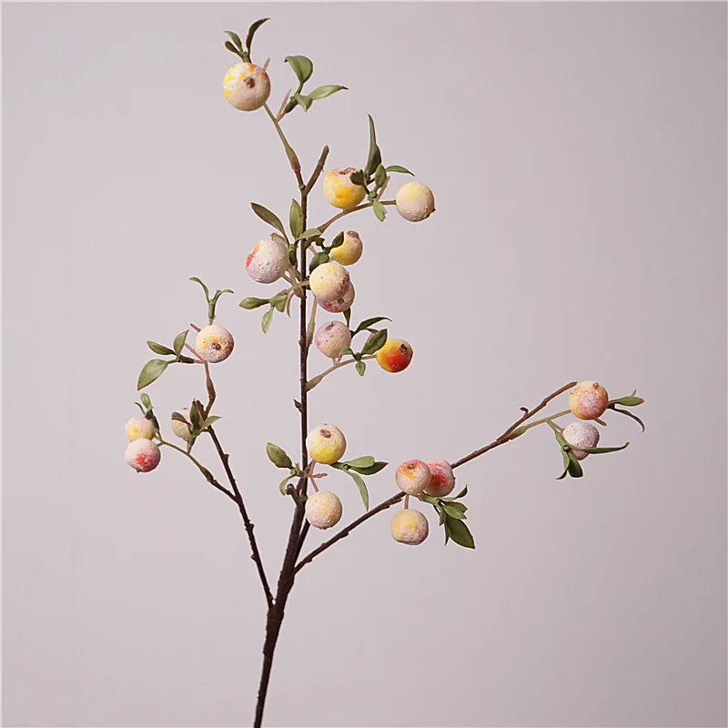 Artificial Fruit Branch Ornament – Frosted Blueberries & Mini Apple Decorative Spray