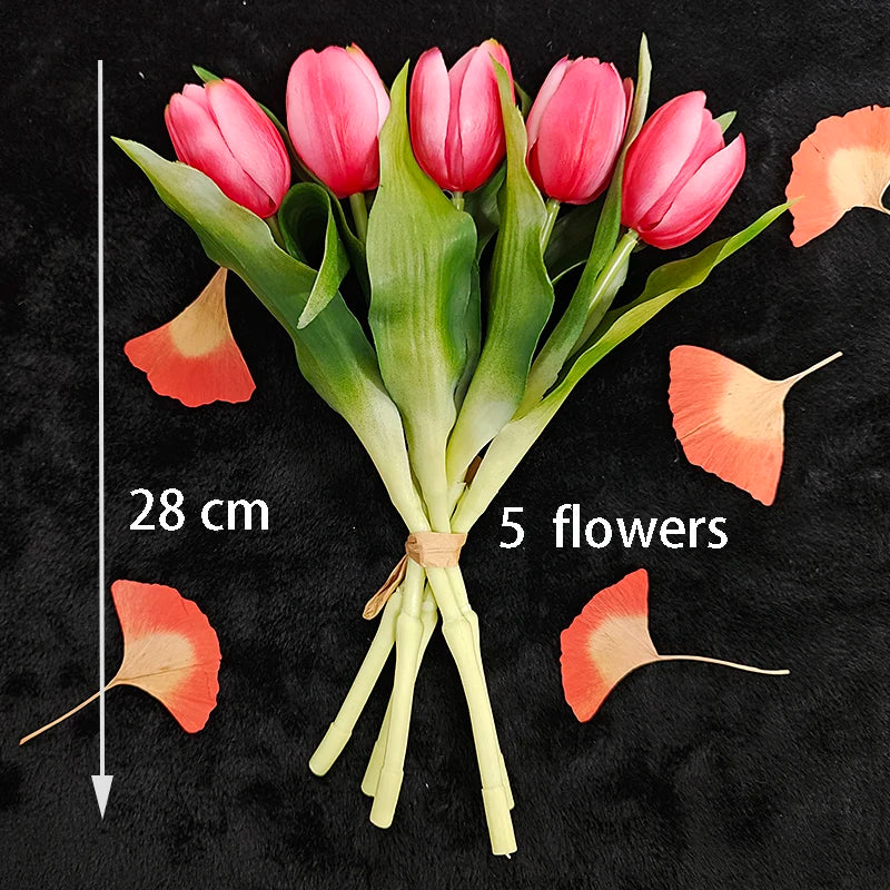 5PCS Real Touch Silicone Tulip Artificial Flower Bouquet Bulk – Latex Faux Tulips