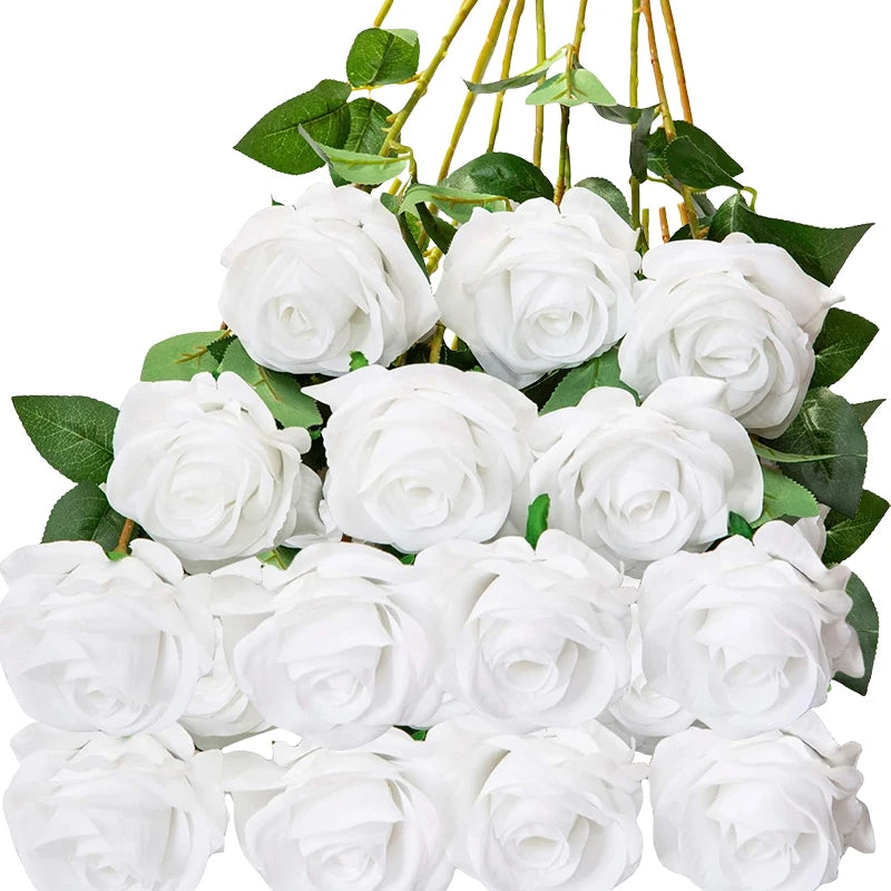 50PCS Bulk Artificial Velvet Roses – Faux Wedding Bouquet Flowers