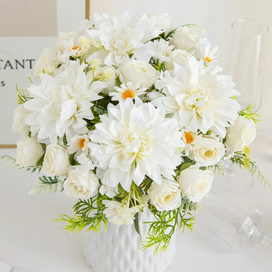Artificial Rose Bouquet with Dahlia & Hydrangea Fillers – Colorful