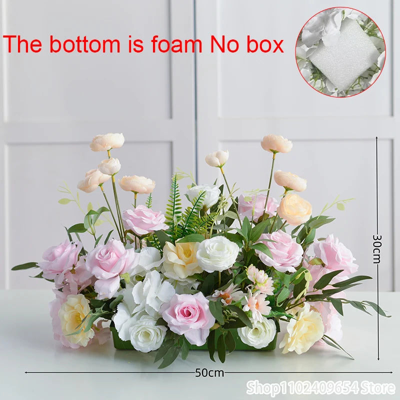 Artificial Rose Peony Flower Row Runner – Silk Wedding Backdrop Garland for Arch Decor, Table Centerpieces, Stage & Event Decoration