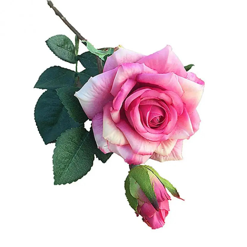 Artificial Pink Rose Branch Bouquet – Silk Big Bloom