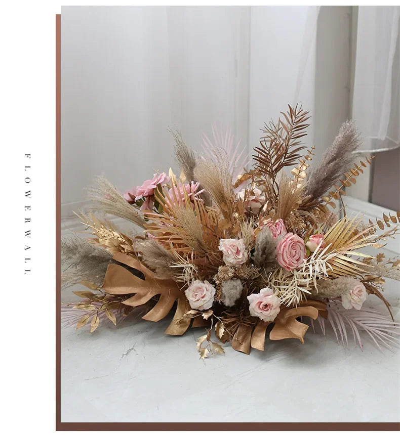 Boho Wedding Arch Flowers Kit Bulk – Pre-Made Pampas Silk Floral Backdrop Set