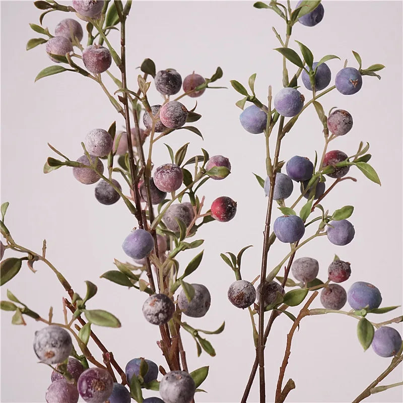 Artificial Fruit Branch Ornament – Frosted Blueberries & Mini Apple Decorative Spray