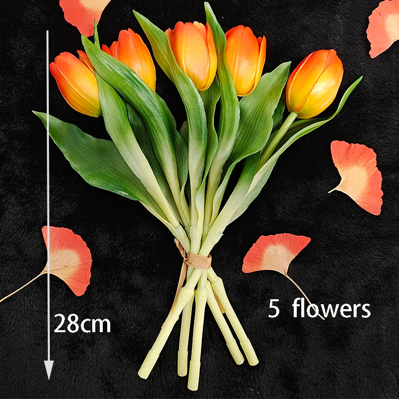 5PCS Real Touch Silicone Tulip Artificial Flower Bouquet Bulk – Latex Faux Tulips