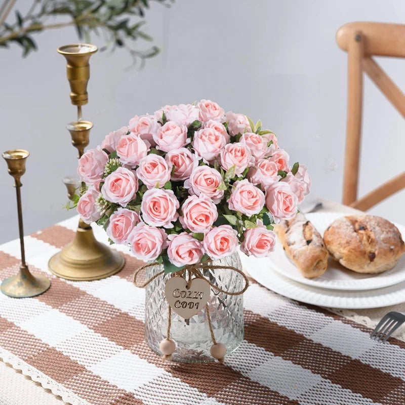 10-Head Artificial White Rose Bouquet Bulk – Silk Fake Flower Bundle for Wedding Decor
