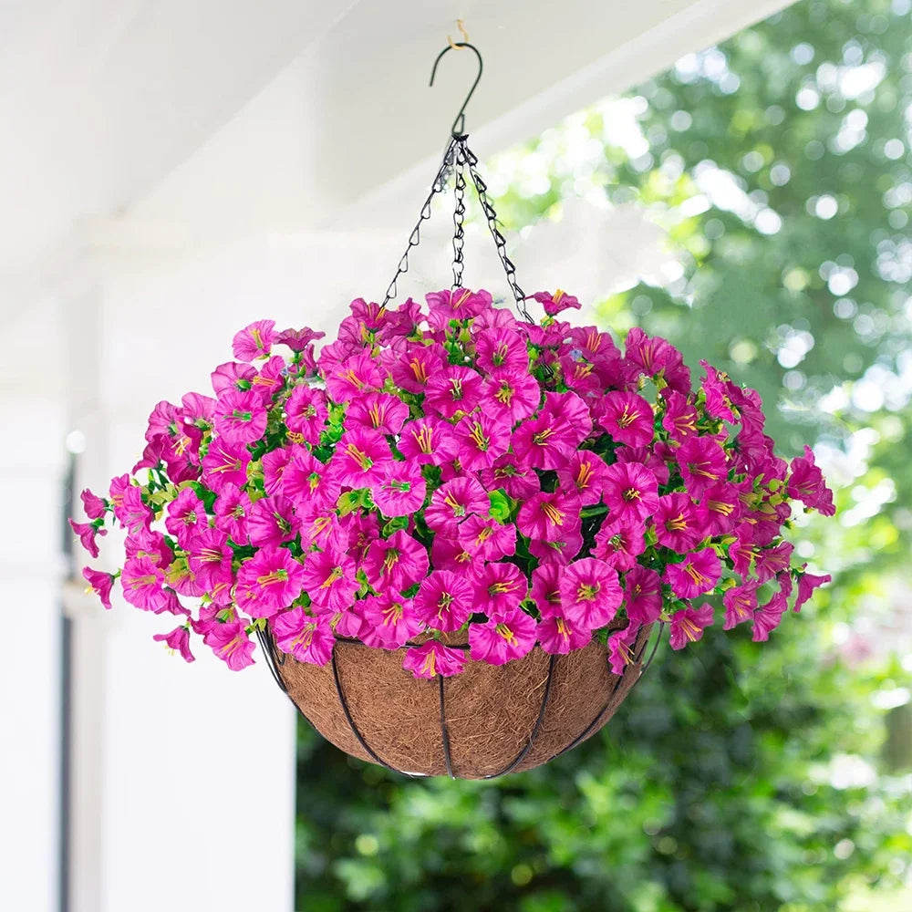 Artificial Hanging Petunia Basket – Outdoor Porch & Garden Flower Decor