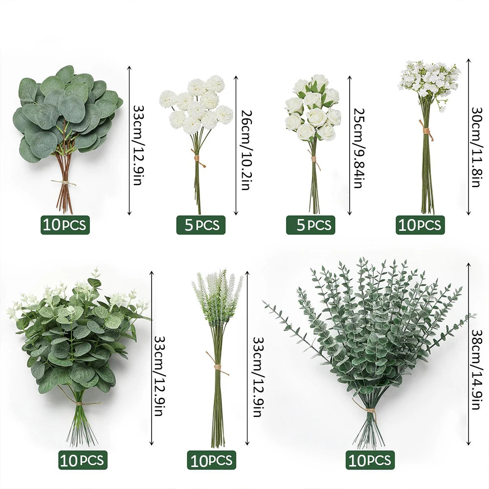 60PCS Artificial Eucalyptus & Silver Dollar Stems Bulk – Artificial Greenery Bouquet